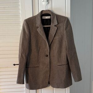 Zara Women's Classic Brown Houndstooth Blazer